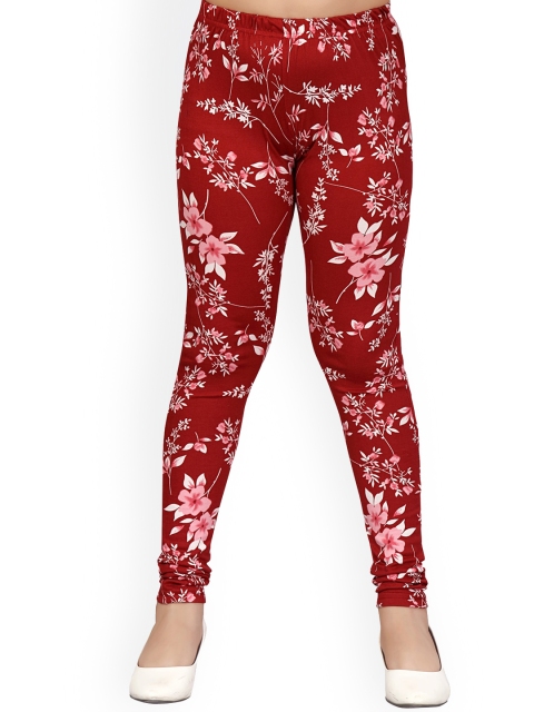 Aarika Girls Maroon Printed Cotton Leggings