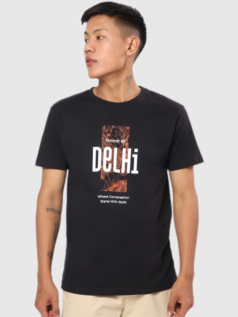 Bewakoof Men Black Typography Printed Outdoor T-shirt