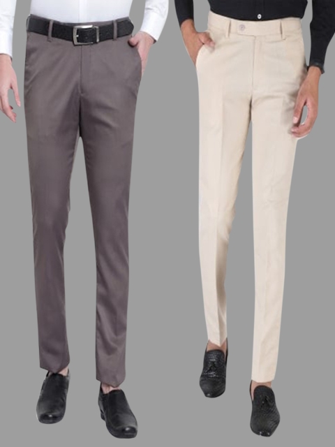 Srey trends Men Brown Smart Slim Fit High-Rise Trousers