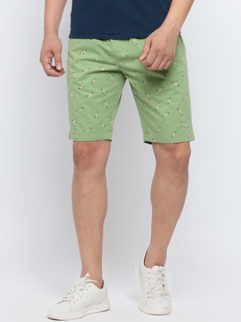 Status Quo Men Green Printed Shorts
