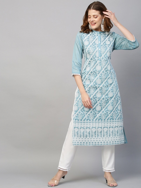 FASHOR Women Blue Floral Embroidered Regular Chikankari Kurta with Trousers & With Dupatta
FASHOR Women Blue Floral Embroidered Regular Chikankari Kurta with Trousers & With Dupatta