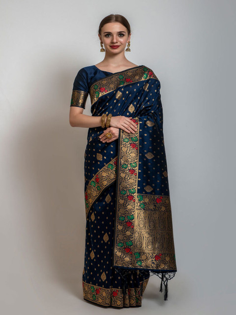 Lilots Navy Blue & Gold-Toned Ethnic Motifs Banarasi Saree
Lilots Navy Blue & Gold-Toned Ethnic Motifs Banarasi Saree