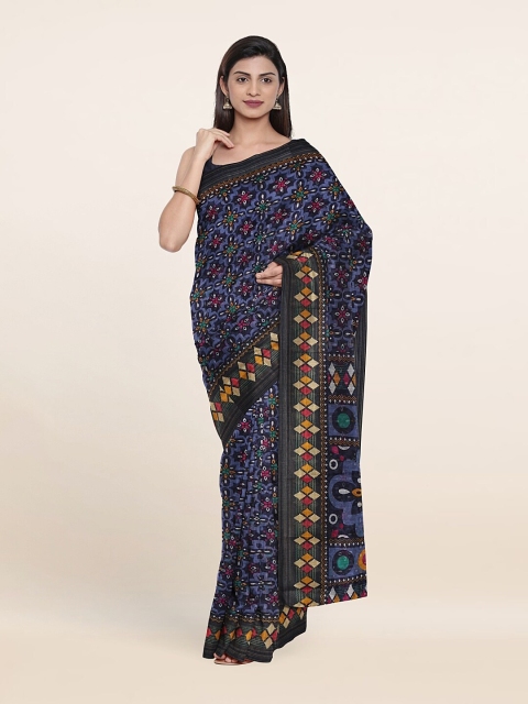 Pothys Blue & Magenta Geometric Printed Saree