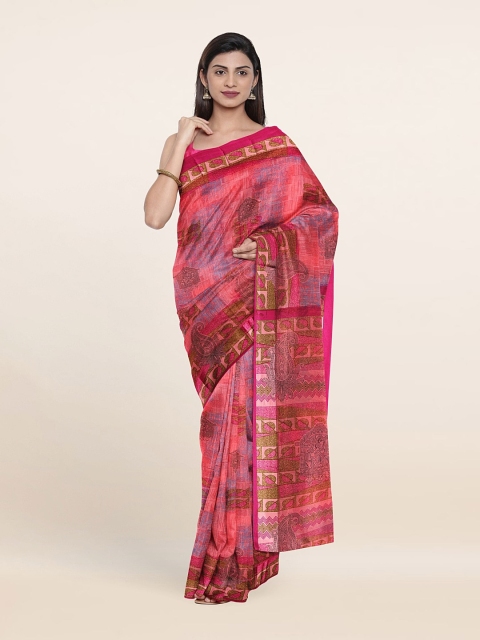 Pothys Pink & Blue Floral Saree
