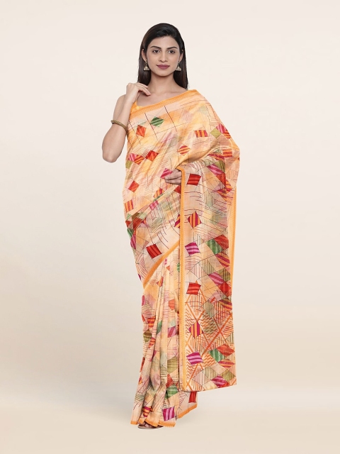 Pothys Cream-Coloured & Red Printed Saree