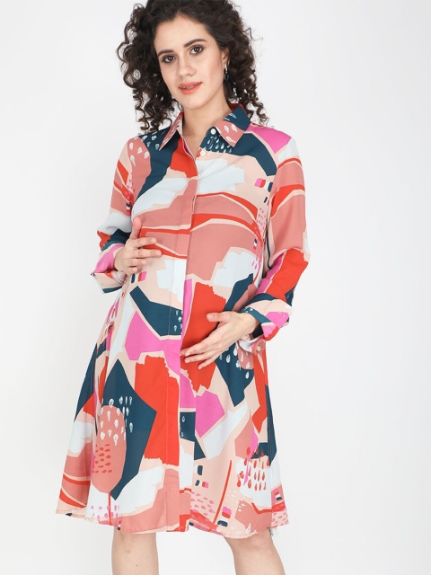 angloindu Beige Maternity Shirt Dress