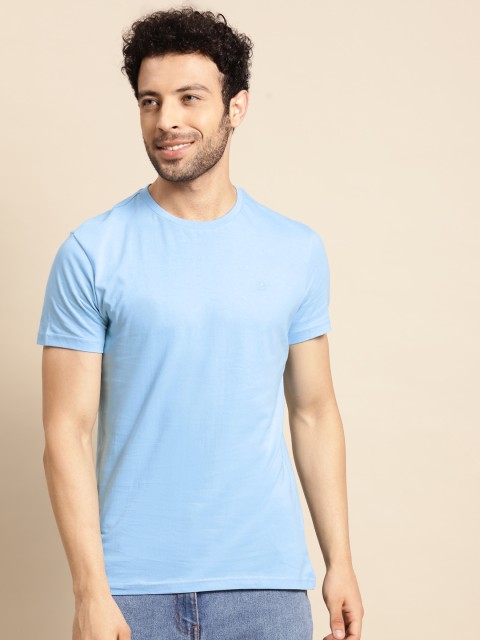 United Colors of Benetton Men Blue Solid Pure Cotton T-shirt