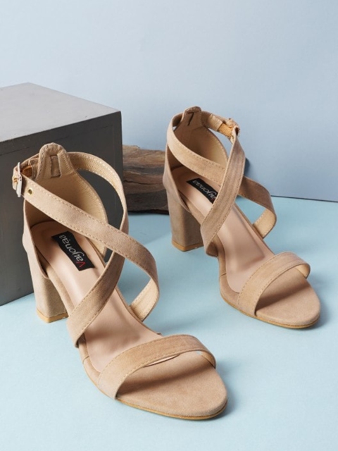 VAYONAA Beige Block Heels with Buckles