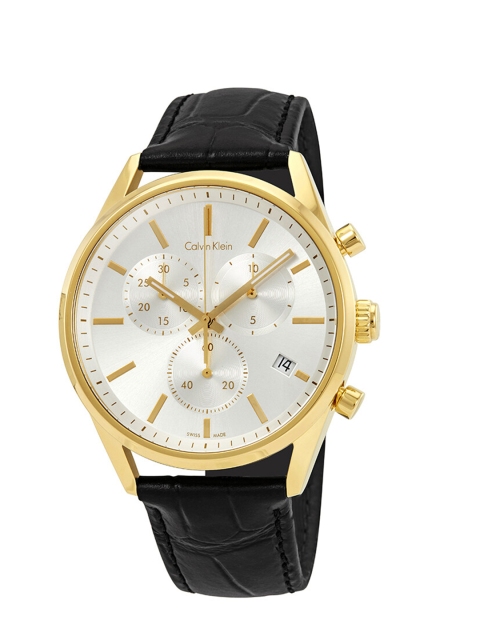 Calvin Klein Men Silver-Toned Dial & Black Leather Analogue Chronograph Watch K4M275C6
Calvin Klein Men Silver-Toned Dial & Black Leather Analogue Chronograph Watch K4M275C6