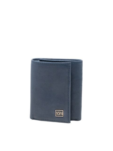 tohl Men Blue Solid Leather Three Fold Wallet
