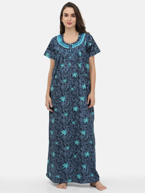 Charak Blue Printed Maxi Nightdress