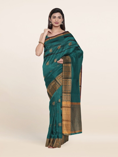 Pothys Green & Gold-Toned Paisley Zari Art Silk Saree