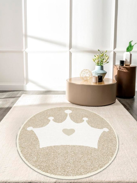 DDecor Beige & White Abstract Printed Carpet, Blue