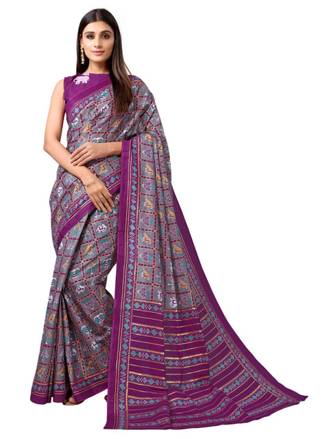 Satrani Grey & Purple Floral Patola Saree 
Satrani Grey & Purple Floral Patola Saree
