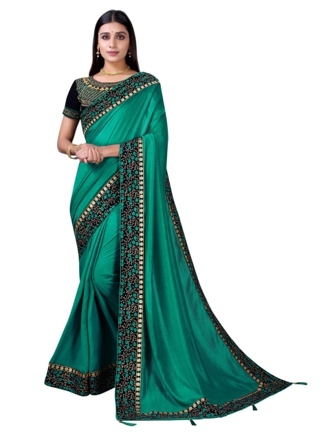 Satrani Green & Black Embroidered Saree