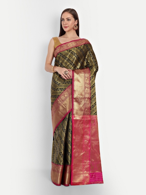 Royal Rajgharana Saree Black & Gold-Toned Woven Design Zari Silk Blend Kanjeevaram Sarees
Royal Rajgharana Saree Black & Gold-Toned Woven Design Zari Silk Blend Kanjeevaram Sarees