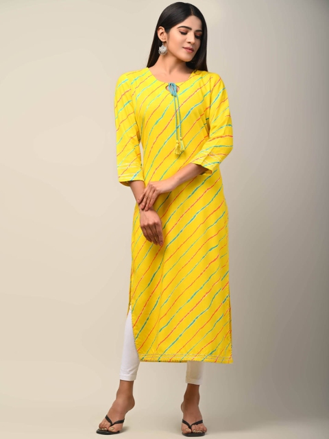 Swasti Women White Striped Cold-Shoulder Sleeves Mirror Work Floral Kurta