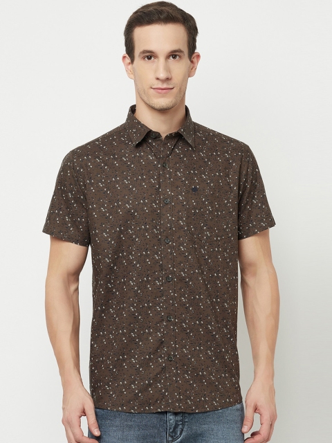 METTLE Men Brown Floral Printed Casual Shirt