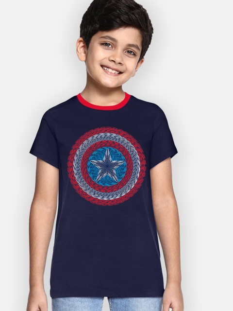 Kids Ville Boys Navy Blue & Red Captain America Printed Extended Sleeves T-shirt