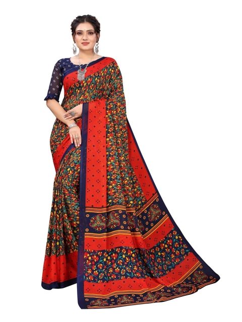 Iris Red & Blue Floral Banarasi Saree