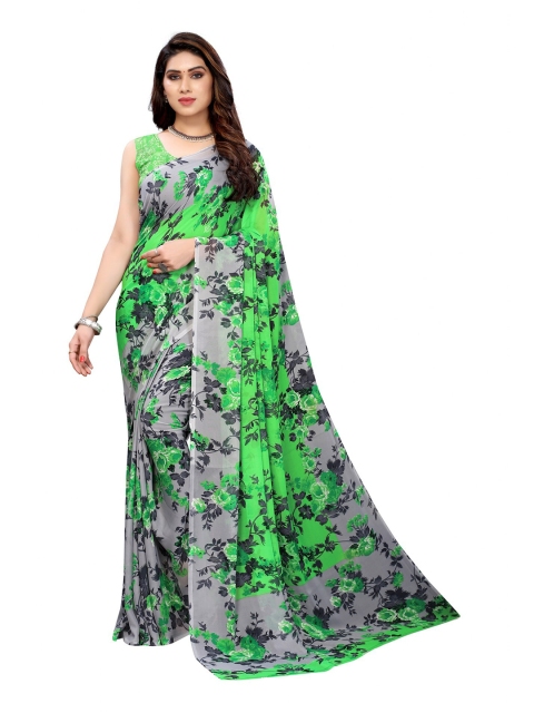 Iris Green & Grey Floral Banarasi Saree