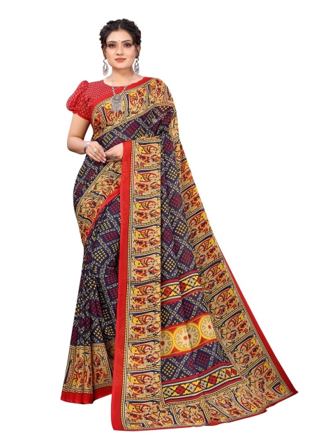 Iris Blue & Red Floral Banarasi Saree