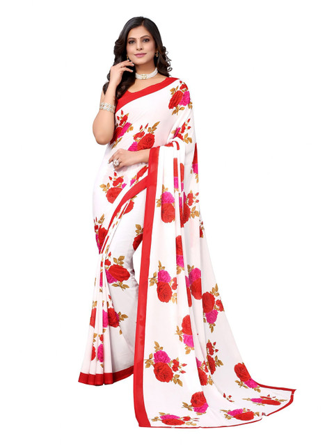 Iris White & Red Floral Banarasi Saree 
Iris White & Red Floral Banarasi Saree