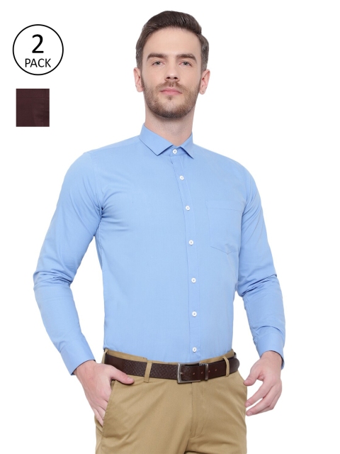 Srey trends Men Pack of 2 Brown & Blue Comfort Regular Fit Cotton Formal Shirts