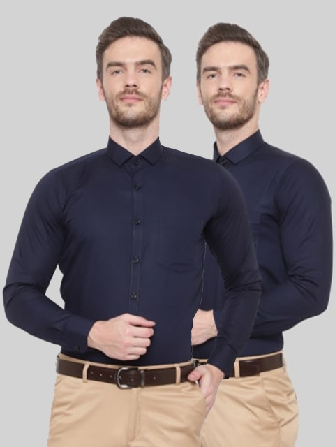 Srey trends Pack of 2 Men Navy Blue Pure Cotton Comfort Formal Shirts