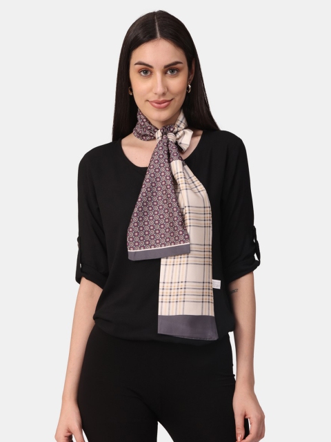 NOTEQUAL Women Green & Burgundy Printed Silk Scarf