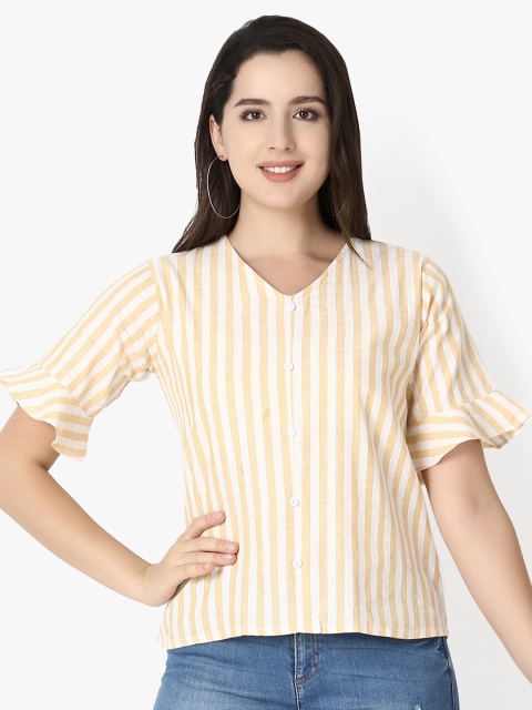 GRECIILOOKS Yellow Striped Top
