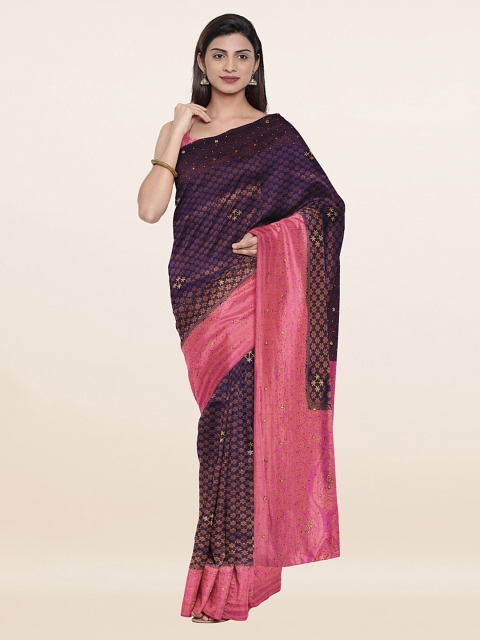 Pothys Blue & Pink Floral Pure Silk Saree