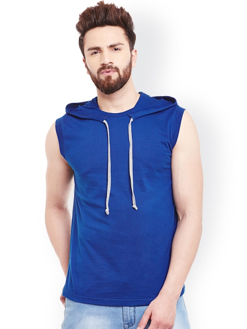 GRITSTONES Men Blue Hooded Sleeveless T-shirt
