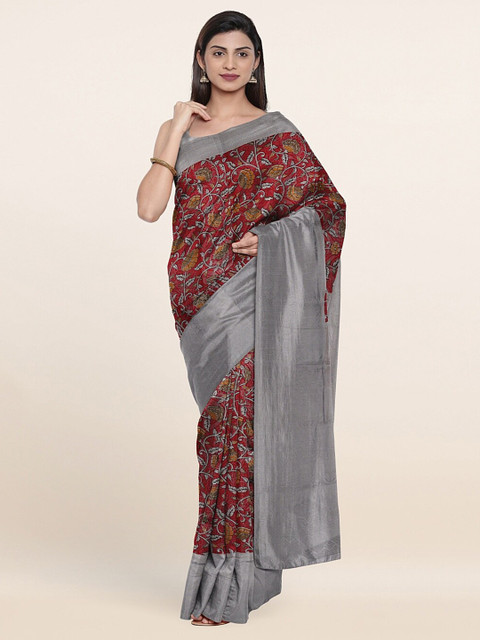Pothys Red & Silver-Toned Floral Zari Jute Silk Saree 
Pothys Red & Silver-Toned Floral Zari Jute Silk Saree
