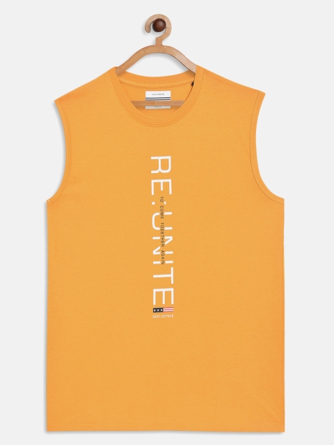 Octave Boys Mustard Yellow Typography Printed T-shirt