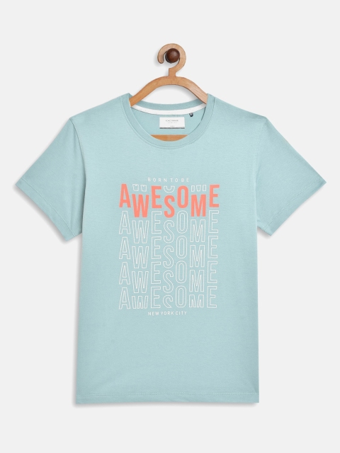 Octave Boys Teal Typography Printed T-shirt