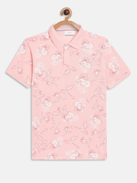 Octave Boys Peach-Coloured Floral Printed Polo Collar T-shirt