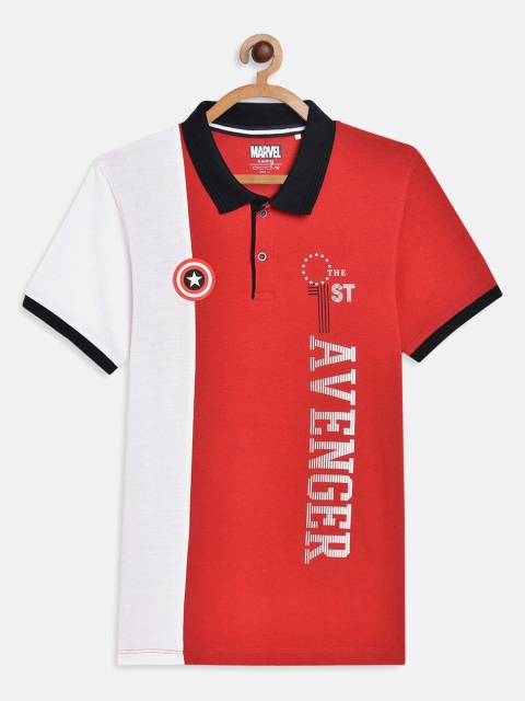 Octave Boys Red & White Typography Avengers Colourblocked Polo Collar T-shirt