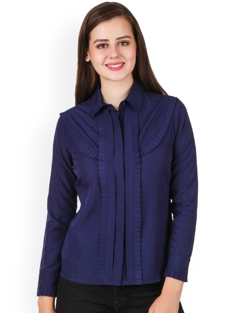 Texco Women Navy Comfort Fit Solid Casual Shirt, Navy blue