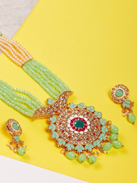 GloBox By ZeroKaata Gold-Plated Sea Green Kundan-Studded & Beaded Meenakari Jewellery Set
GloBox By ZeroKaata Gold-Plated Sea Green Kundan-Studded & Beaded Meenakari Jewellery Set