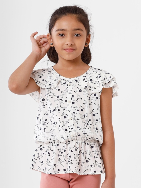 De Moza White Print Cinched Waist Top