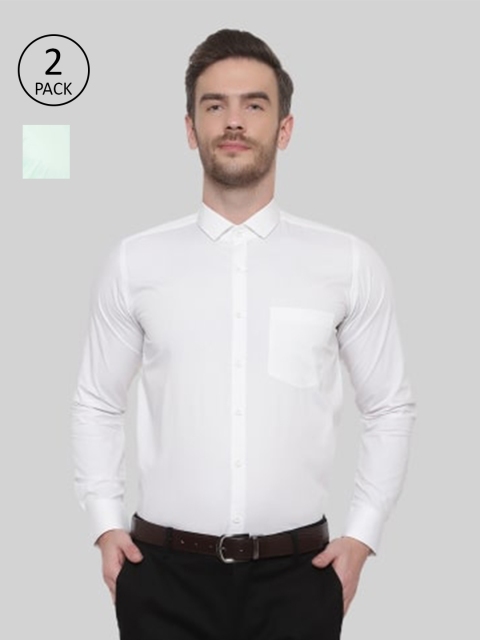 Srey trends Men White & Green Set Of 2 Comfort Formal Shirt