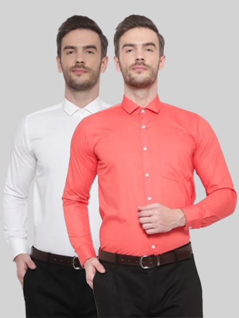 Srey trends Set of 2 Men White & Orange Pure Cotton Comfort Formal Shirts