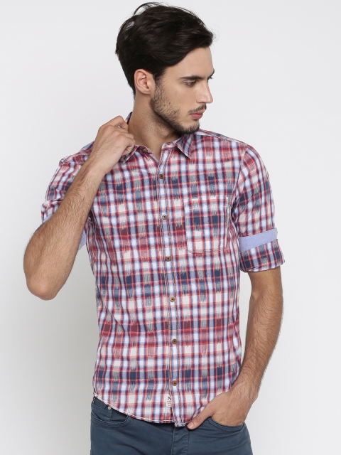 ALCOTT White & Red Checked Casual Shirt