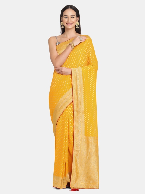 BOMBAY SELECTIONS Yellow & Gold-Toned Woven Design Zari Pure Georgette Banarasi Saree
BOMBAY SELECTIONS Yellow & Gold-Toned Woven Design Zari Pure Georgette Banarasi Saree