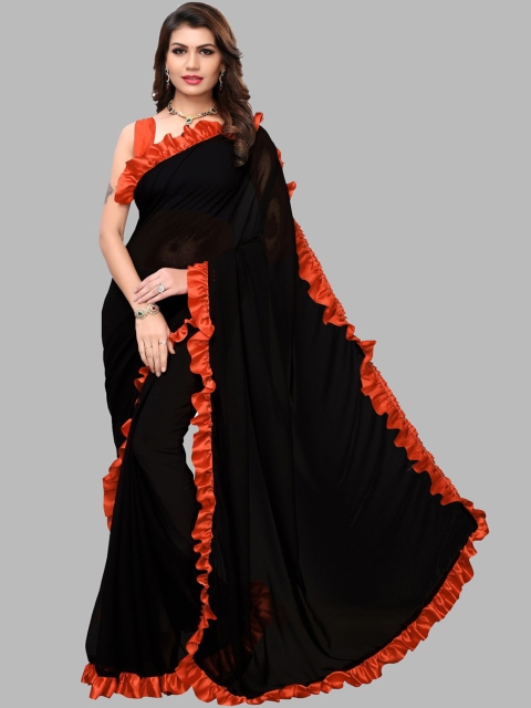 Fashionuma Black & Red Solid Saree