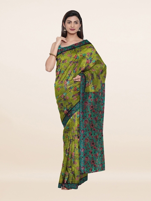 Pothys Green & Pink Floral Pure Cotton Saree