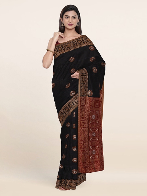 Pothys Black & Maroon Floral Zari Art Silk Saree