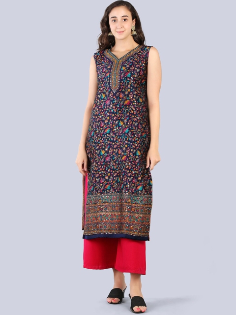 Pakiza Women Navy Blue Ethnic Motifs Embroidered Flared Sleeves Handloom Kaftan Kurta
Pakiza Women Navy Blue Ethnic Motifs Embroidered Flared Sleeves Handloom Kaftan Kurta