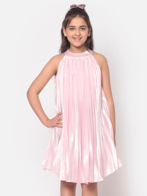 MINOS Pink Striped Satin A-Line Dress